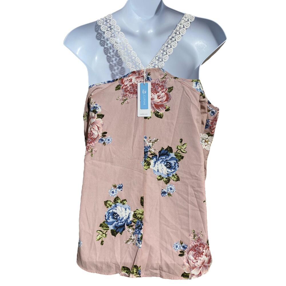 NWT Cupshe pink floral cold shoulder blouse with lace details - Women's 0X - Picture 6 of 11